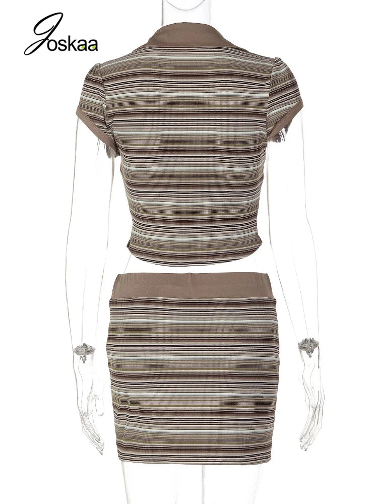Women's Striped V-neck Two Piece Set - Detail View
