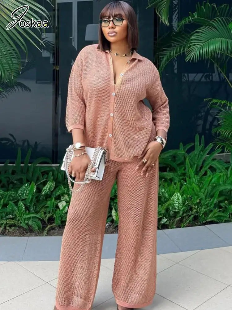 Women's Flare Wide Leg Pink Two Piece Set – Women's Fashion Wholesale – Front View