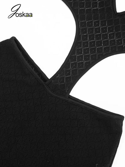 Women's Ribbed Knit Backless Cutout Halter Romper - Model Wearing Style