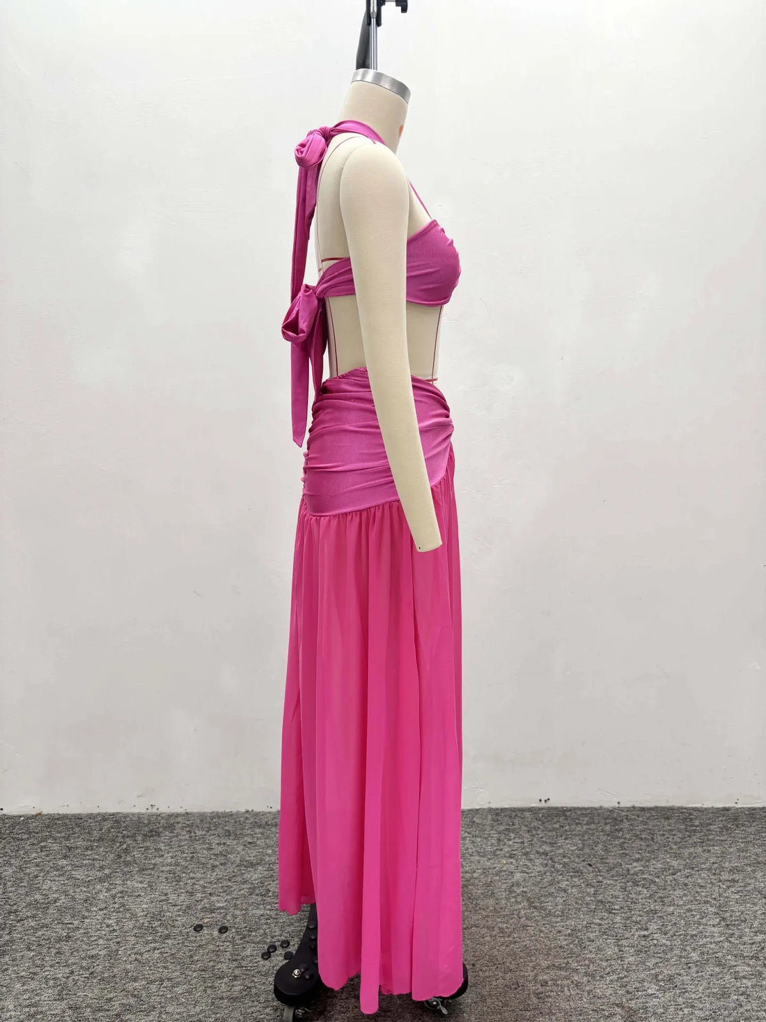 Joskaa Ruched Backless Halter Maxi Two Piece Set - two piece set image 3