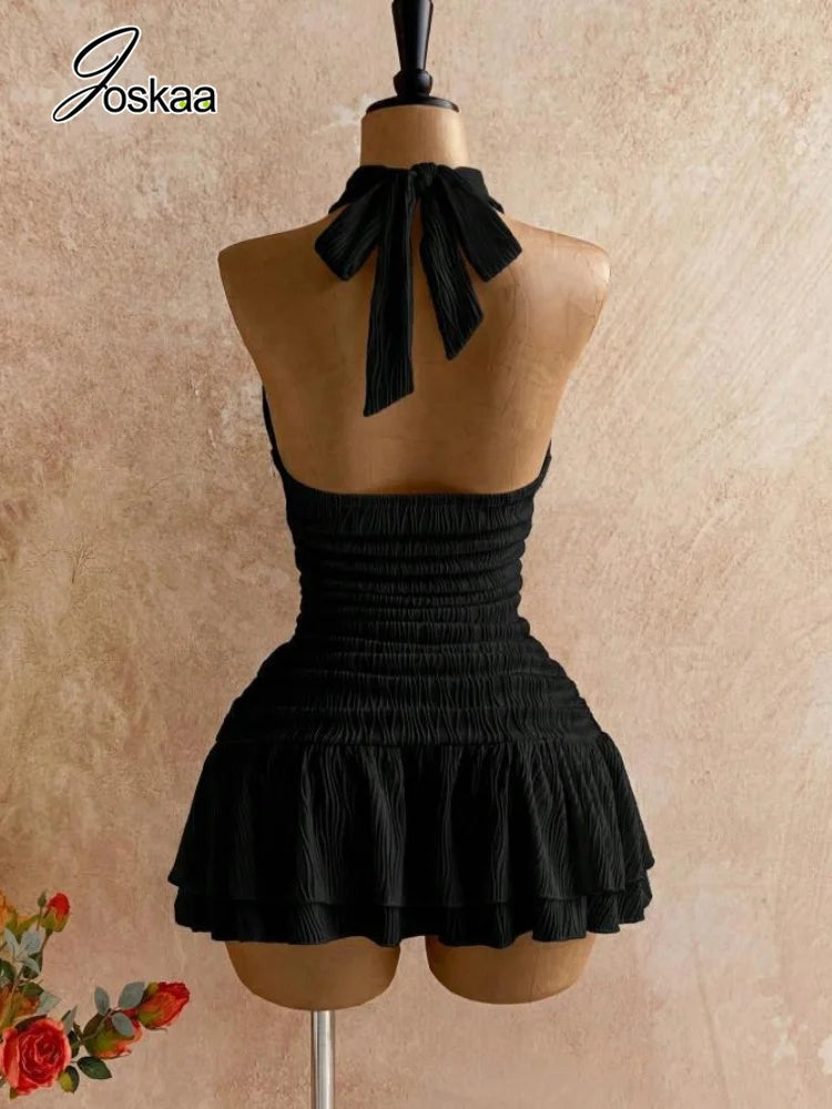 Women's Backless Halter Sleeveless Mini Dress White – Back View