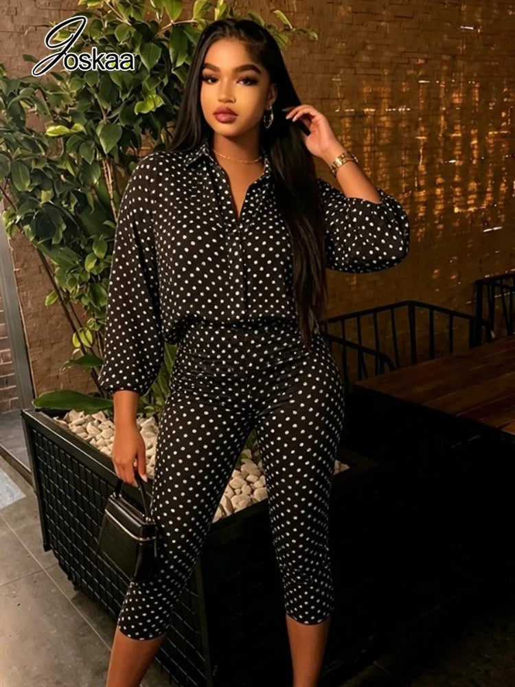 Women's Polka Dot Long Sleeve High Waist Two Piece Set Hipster - Detail View 2