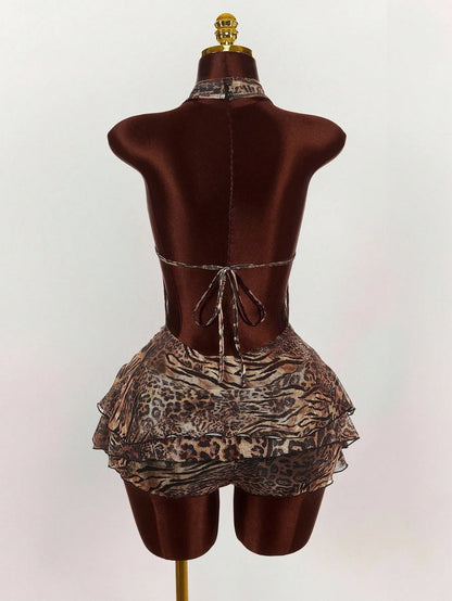 Joskaa Leopard Print Backless Halter Bodycon Mini Dress - mini dress image 5