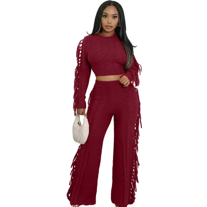 Women's Knit Long Sleeve Ribbed Two Piece Set