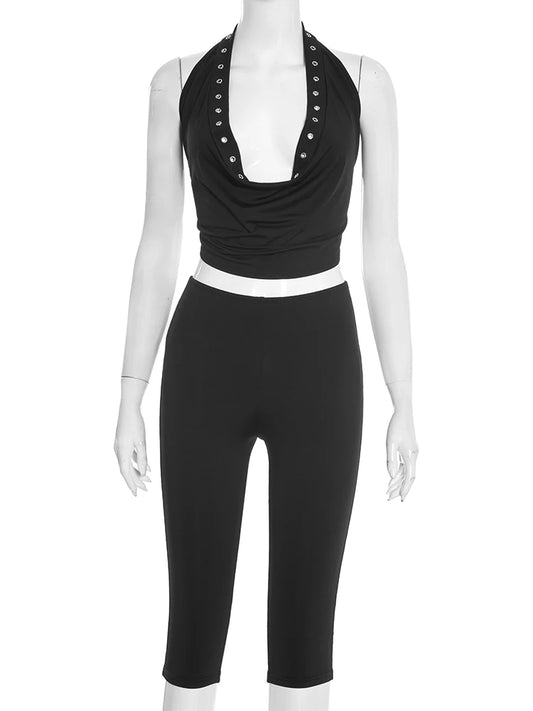 Joskaa Backless Two Piece Set Sporty Metal Hollow - two piece set image 2