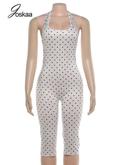 Women's Polka Dot Backless Halter Romper White – Back View