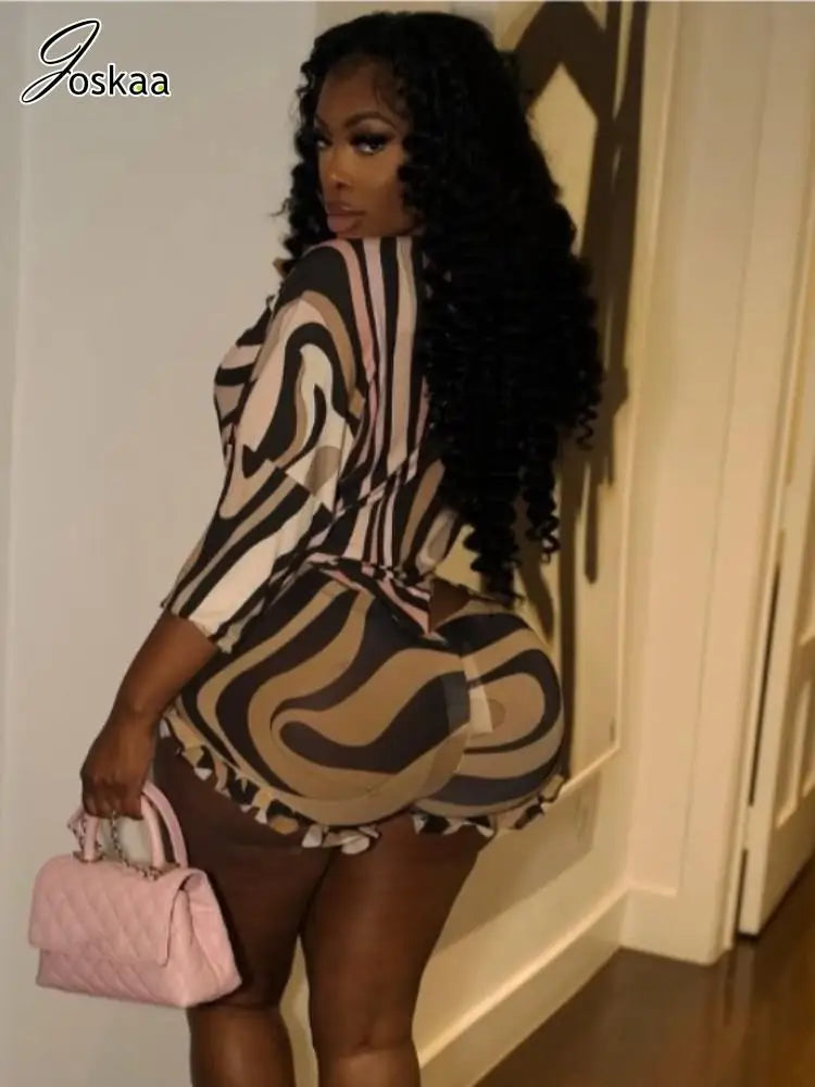 Women's Stripe Mesh Long Sleeve Two Piece Set Black And White – Front View
