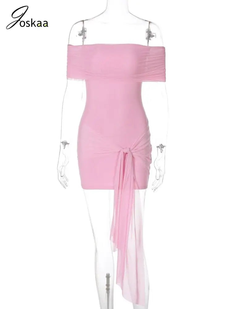 Women's Mesh Backless Strapless Mini Dress Pink – Back View