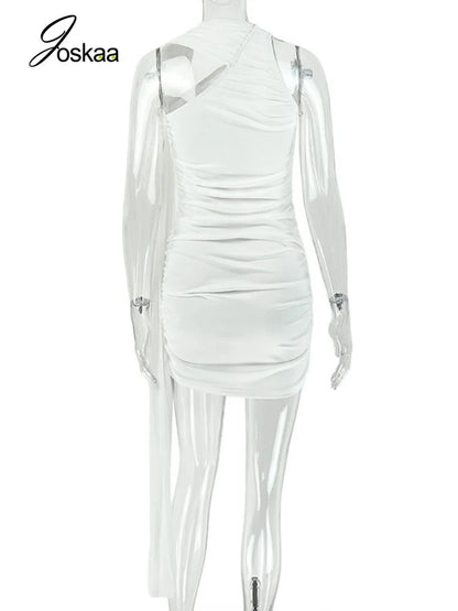 Women's Mesh Ruched Sleeveless One Shoulder Mini Dress - Detail View