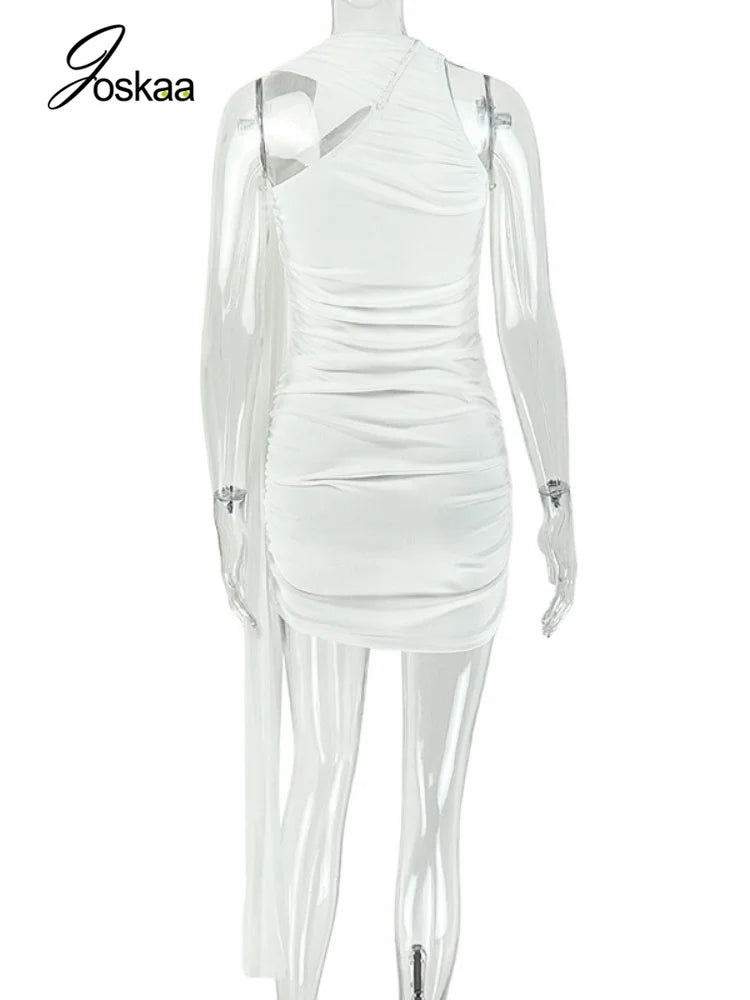 Women's Mesh Ruched Sleeveless One Shoulder Mini Dress - Detail View