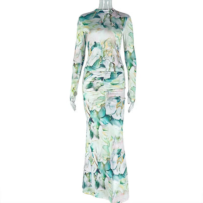 Women's Long Sleeve Maxi Pleated Two Piece Set