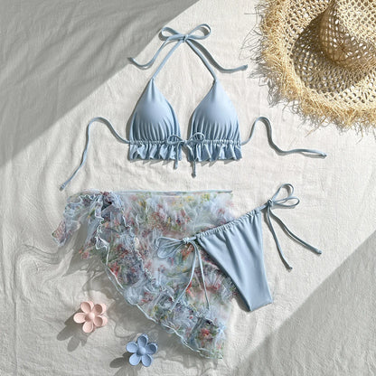 Women's Mesh Halter Swimwear Bikini Ruffle Triangle - Additional View 7