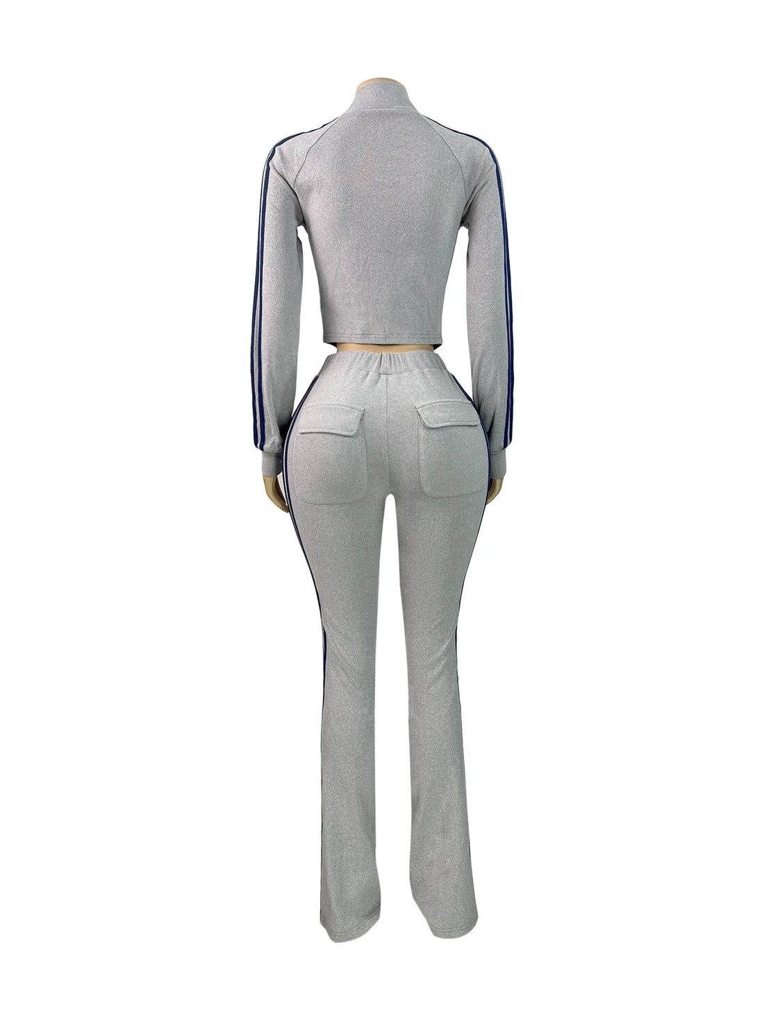 Joskaa Stripe Velvet Zip Up Long Sleeve Two Piece Set - two piece set image 4