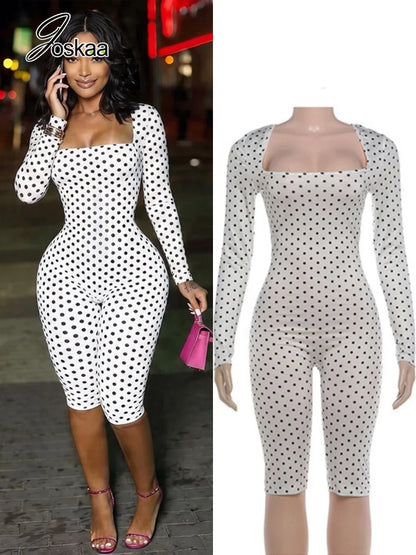 Women's Polka Dot Long Sleeve Sleeveless Bodycon Romper - Women's Fashion Wholesale - Front View