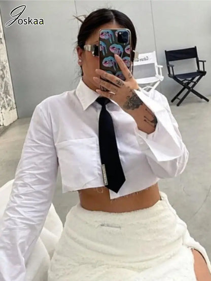 Women's Long Sleeve Unique Irregular Shirts Top White – Detail View