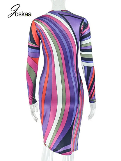 Women's Stripe Long Sleeve Bodycon Dress Multicolor – Detail View