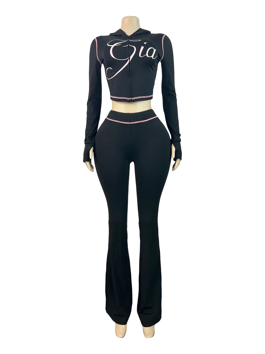 Joskaa Zip Up Hooded Long Sleeve Crop Two Piece Set - two piece set image 4