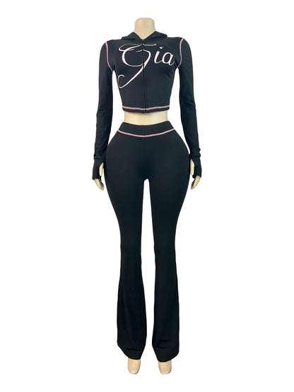 Joskaa Zip Up Hooded Long Sleeve Crop Two Piece Set - two piece set image 4