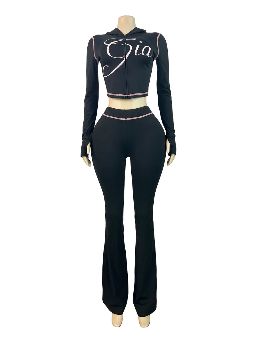Joskaa Zip Up Hooded Long Sleeve Crop Two Piece Set - two piece set image 4
