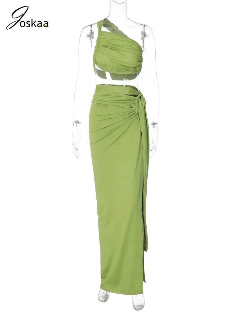 Women's Maxi Pleated Two Piece Bikini Set Yellow Green – Back View