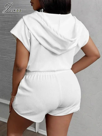 Wholesale Women's Crop Zip Hooded Two Piece Set White – Side View