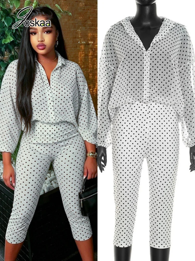 Women's Polka Dot Long Sleeve High Waist Two Piece Set Hipster - Front View