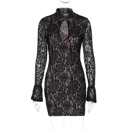 Women's Lace Cutout Bodycon Flare Mini Dress