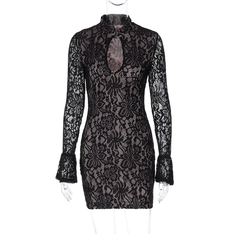 Women's Lace Cutout Bodycon Flare Mini Dress