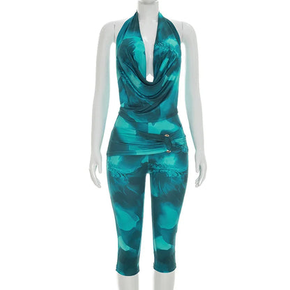 Women's Backless Halter Two Piece Set Casual - Detail View 9