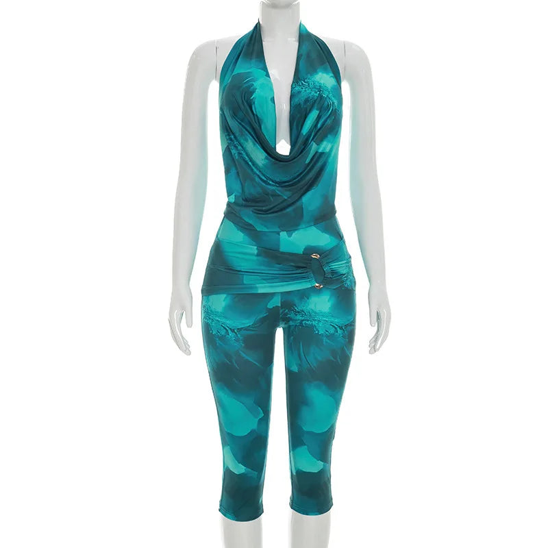 Women's Backless Halter Two Piece Set Casual - Detail View 9
