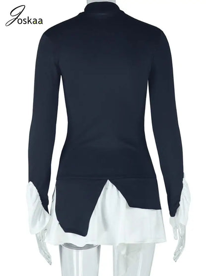 Wholesale Women's Long Sleeve Bodycon Mini Dress Black And White – Detail View