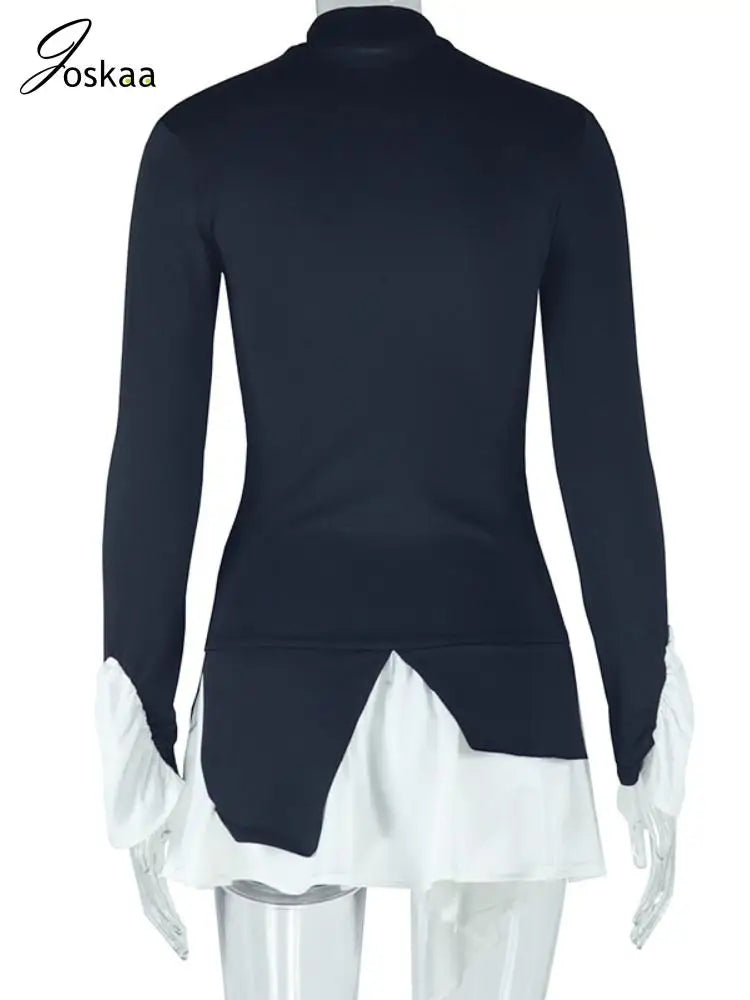 Wholesale Women's Long Sleeve Bodycon Mini Dress Black And White – Detail View