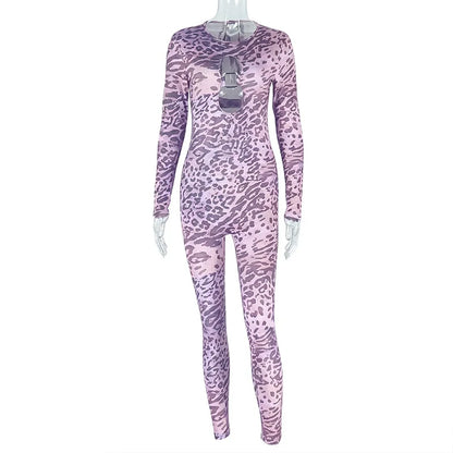 Women's Leopard Print Backless Cutout Romper