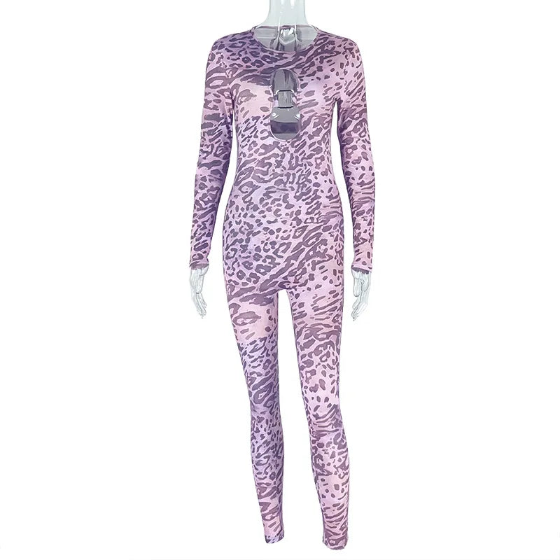 Women's Leopard Print Backless Cutout Romper