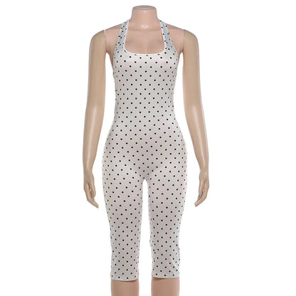 Women's Polka Dot Backless Halter Romper