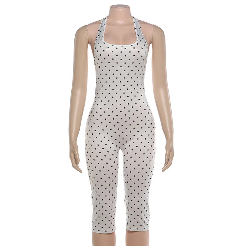 Women's Polka Dot Backless Halter Romper