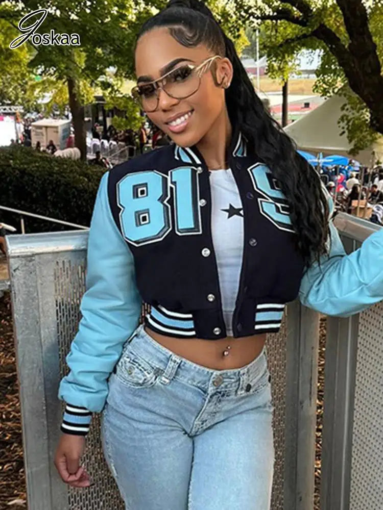 Women's Letter Print Faux Leather Crop Jacket – Women's Fashion Wholesale – Front View