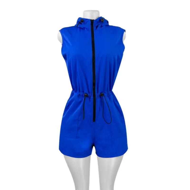 Wholesale Women's Sleeveless Zip Hooded Romper