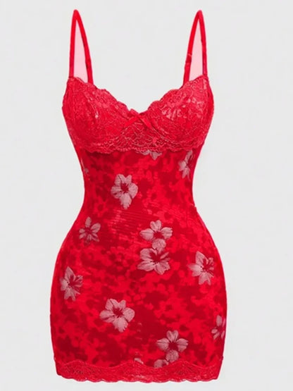 Women's Floral Print Lace Backless Sleeveless Mini Dress - Detail View 9