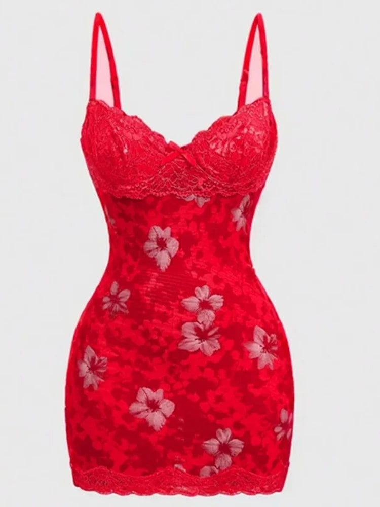 Women's Floral Print Lace Backless Sleeveless Mini Dress - Detail View 9