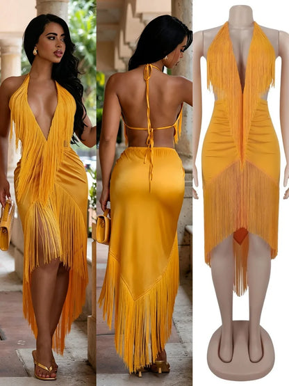 Women's Backless V-neck Halter One Shoulder Bodycon Dress - Additional View 8