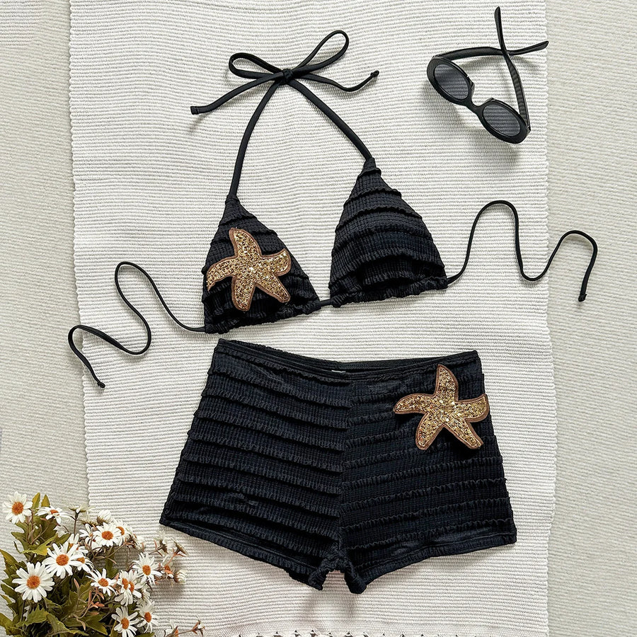Women's Sequin Halter Swimwear Starfish Bikini Ruffle - Additional View 11