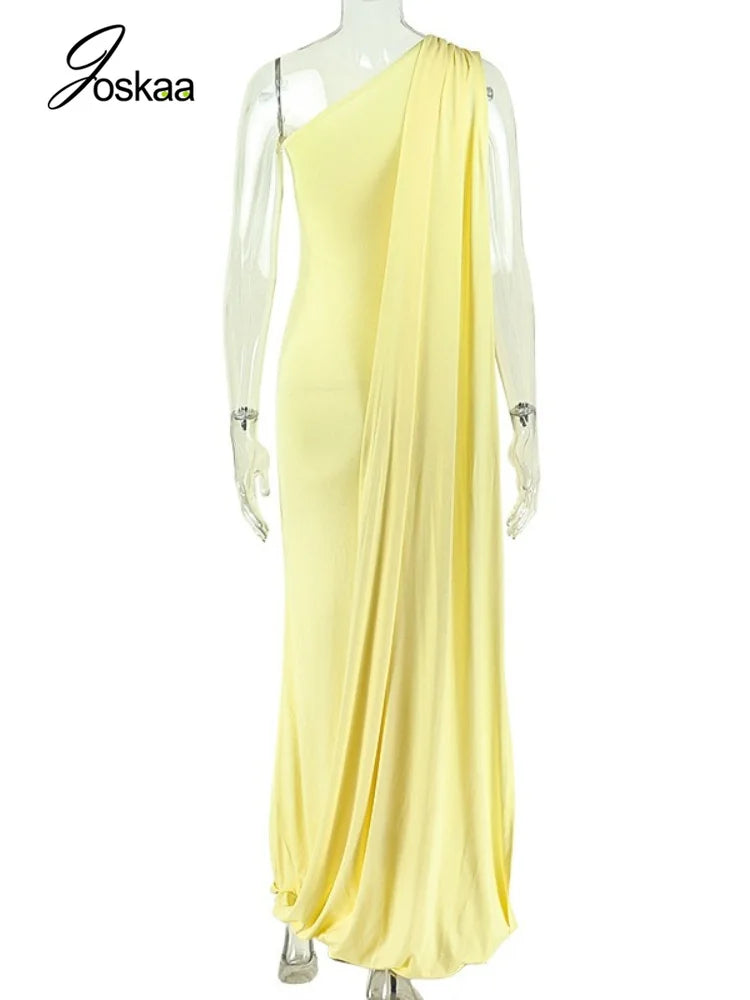 Women's Ruched Sleeveless One Shoulder Bodycon Maxi Dress - Detail View