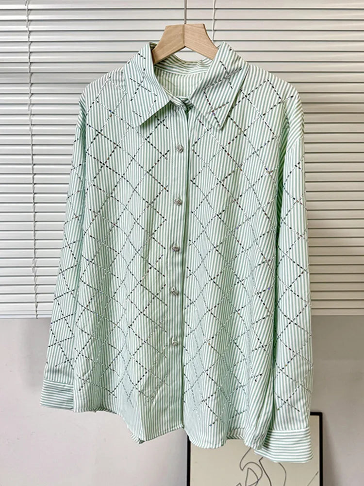 Joskaa Plaid Stripe Rhinestone Long Sleeve Top - top image 8