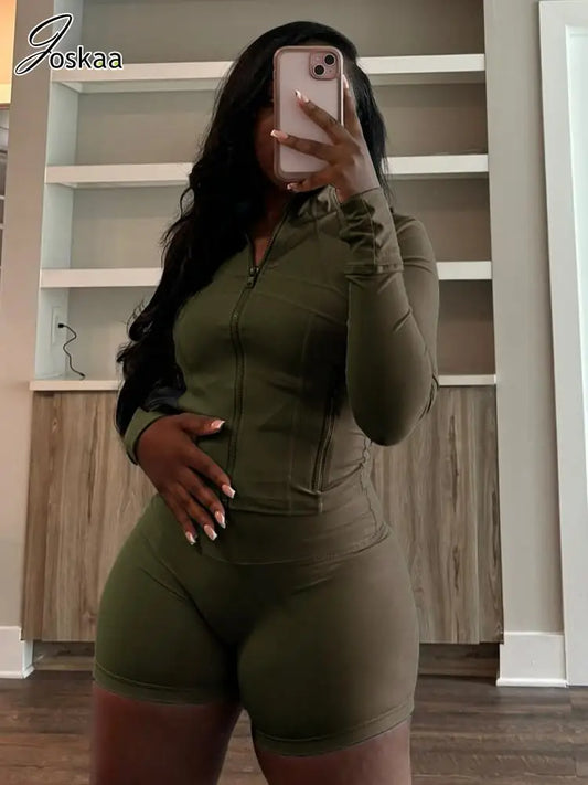Joskaa Zip Up Long Sleeve Two Piece Set - two piece set image 2