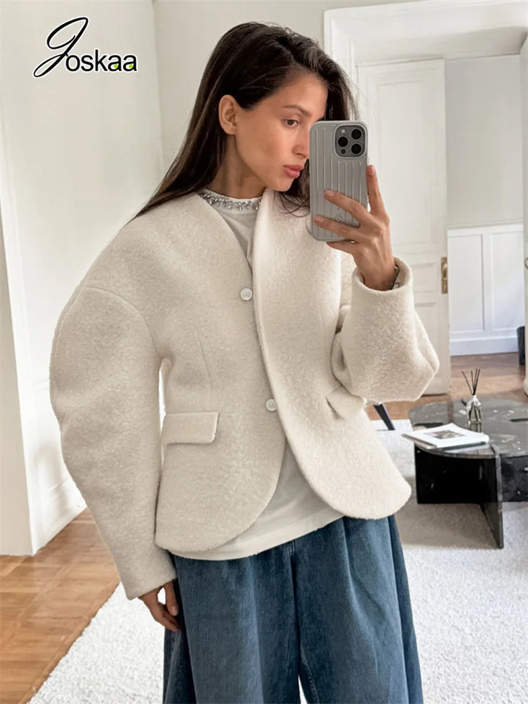 Women's Long Sleeve Fall Thickened Woolen Jacket – Women's Fashion Wholesale – Front View