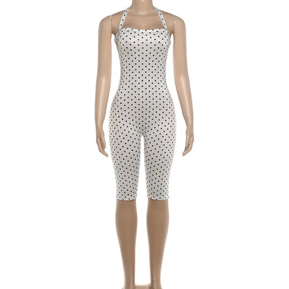 Women's Polka Dot Backless Halter Sleeveless Romper - Additional View 10