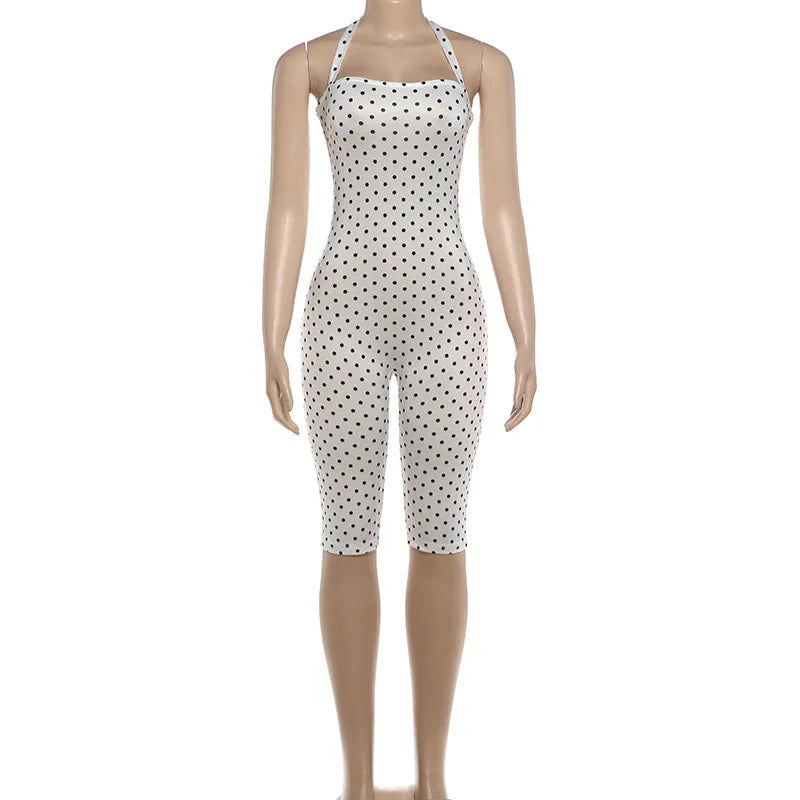 Women's Polka Dot Backless Halter Sleeveless Romper - Additional View 10