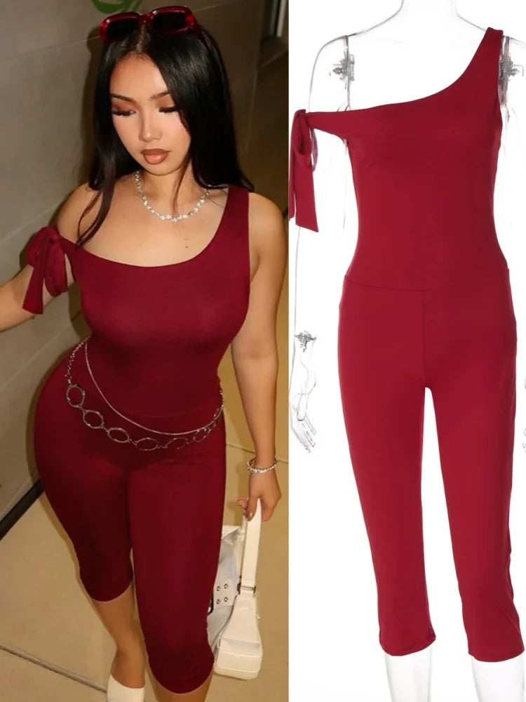 Women's Sleeveless One Shoulder Bodycon Romper - Additional View 8