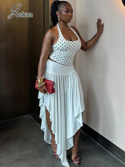 Women's Polka Dot Halter One Shoulder Two Piece Set - Side View
